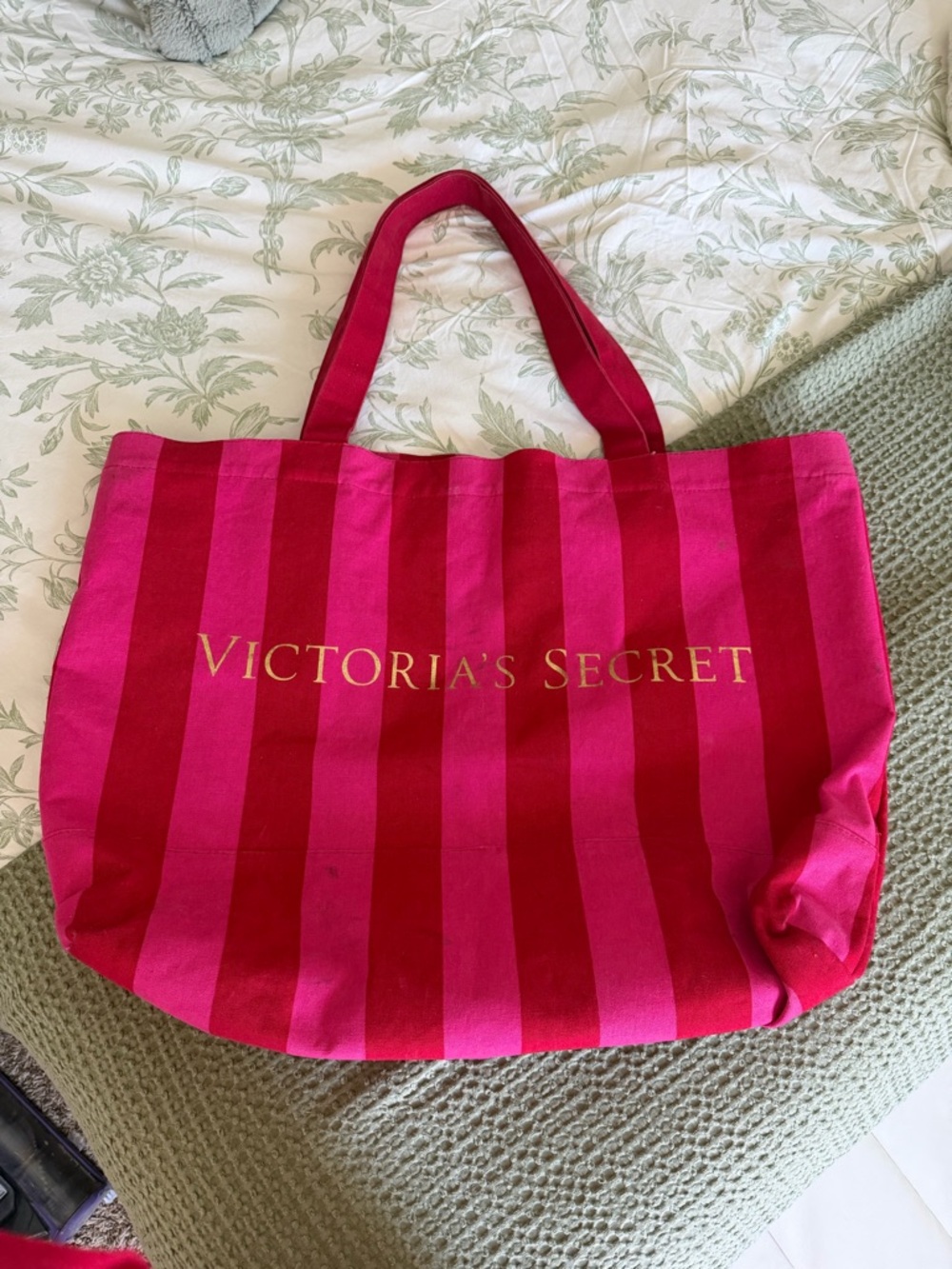 Victoria's Secret Hot Pink and Fuchsia Striped Tote